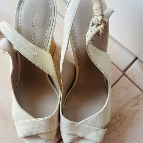Nine West cream platform peep-toe heels with cork look