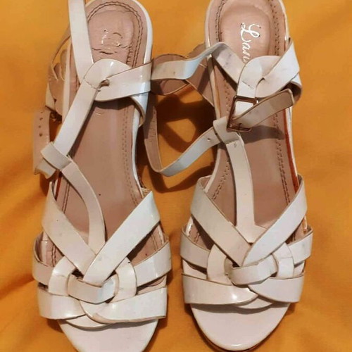 White wedge sandals like new with braided straps and cork sole