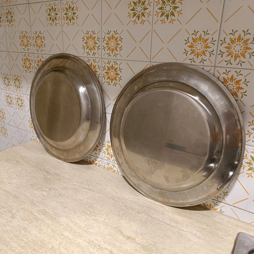 Two used Palamidis stainless steel platters 34 cm