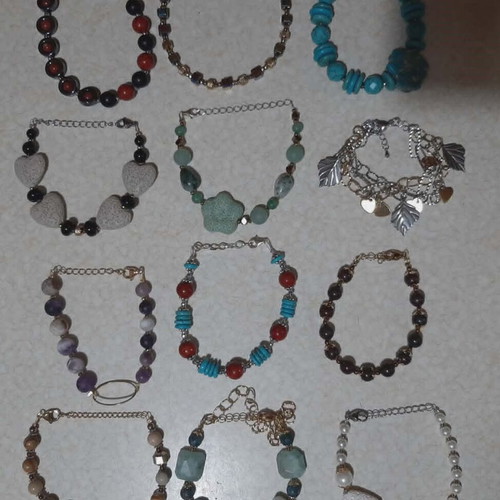 Bracelets new, pack of 12, 925 silver, steel, genuine stones