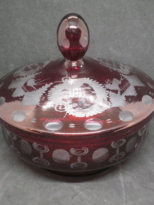 Bohemian antique prewar ruby Egermann fondant dish used