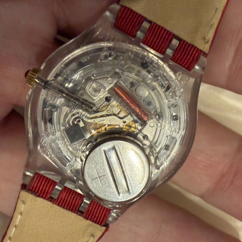 Swatch Gent Roi Soleil watch 1993 limited edition like new, blue dial, red leather strap