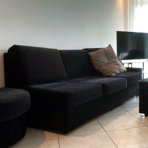 Italian Alcantara Sofa set used, 3-seat and 2-seat bed convertible