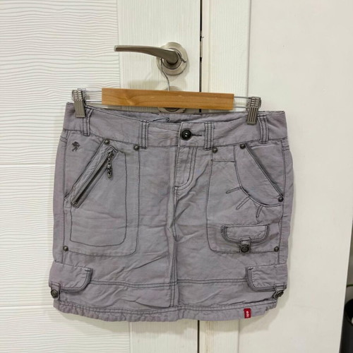 Y2K Mini Denim Cargo Skirt by EDC Esprit used, pale purple, size EU32
