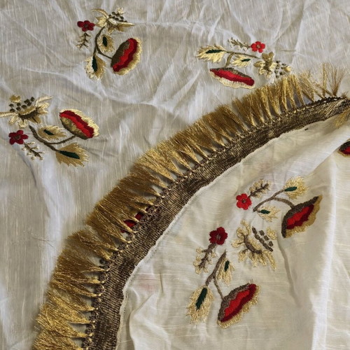 Handmade old tablecloth used, diameter 150