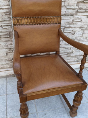 Office chair walnut wood with brown leather upholstery like new