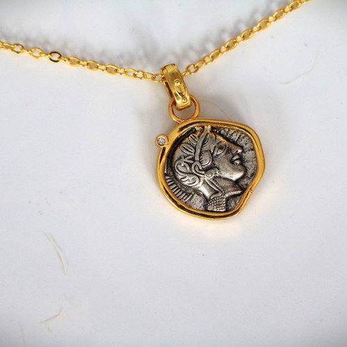 Tetradrachm Athena Owl New Silver Replica Pendant with Chain