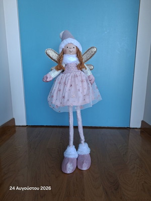 Christmas angel figure with pink dress 81cm