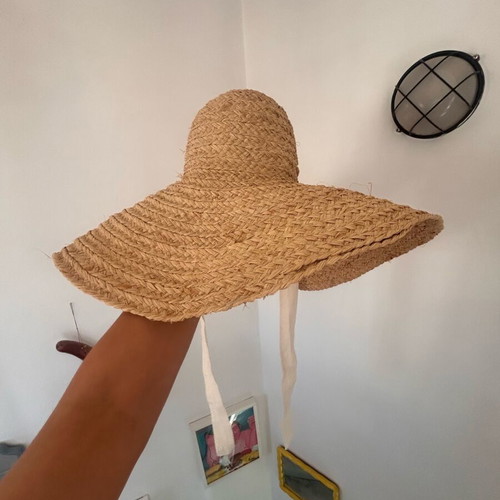 Handcrafted French straw sun hat with oversized brim, like new