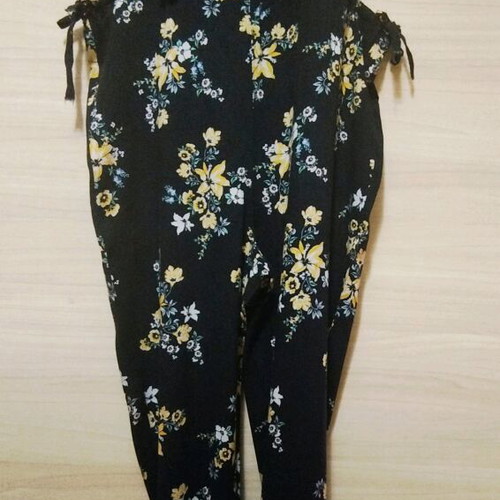 Black Jumpsuit With Yellow Flowers 100% Viscose Like New