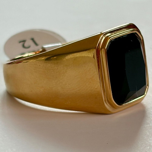Gold Signet Ring with Black Stone, Brand New, 316L Stainless Steel US 12