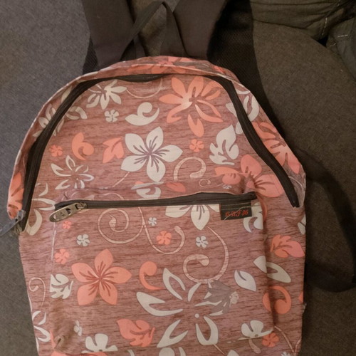 School backpack used, pink multicolor