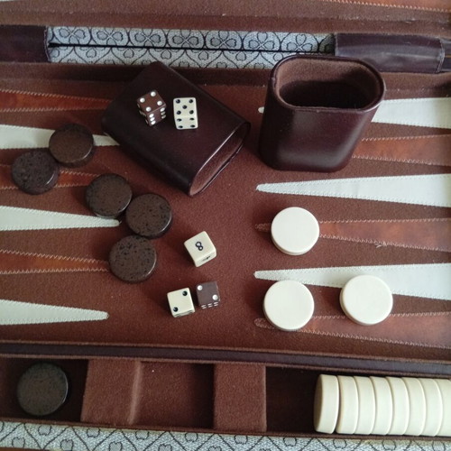 Backgammon vintage case set used, complete board game