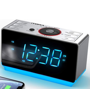 iTOMA Ραδιόφωνο-ξυπνητήρι με ηχείο Bluetooth, ραδιόφωνο FM, διπλό ξυπνητήρι με Snooze, οθόνη LED