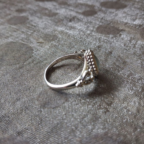 Moonstone ring new, square shape, silver-plated metal