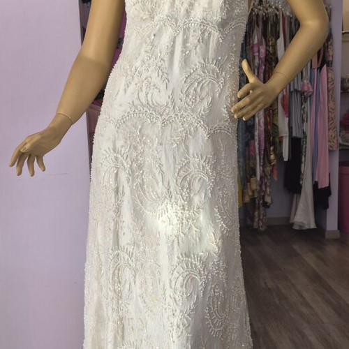 Vintage wedding dress with Chantilly lace from France new, white, sizes S M L