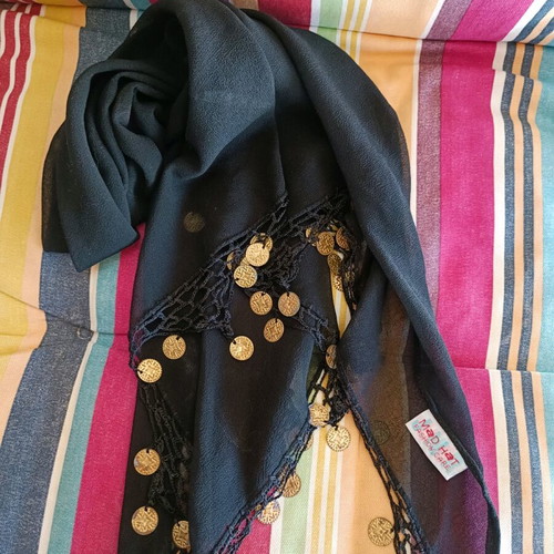 Mad Hat scarf like new, black with coins