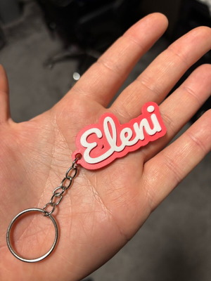 Custom keychain like new with name, white and red