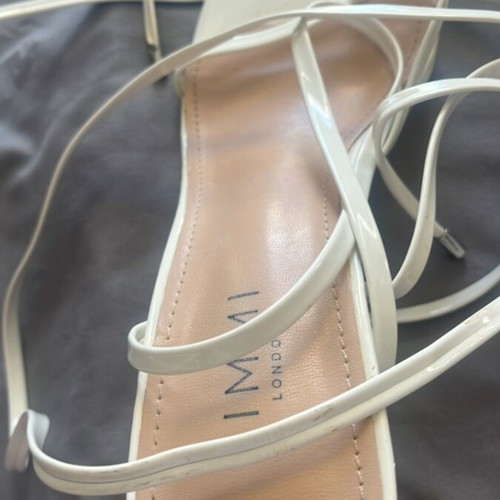 Simmi London white sandals with ankle straps and square toe, used