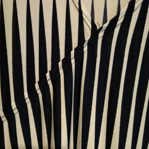 Long summer dress used with stripes and faux wrap design