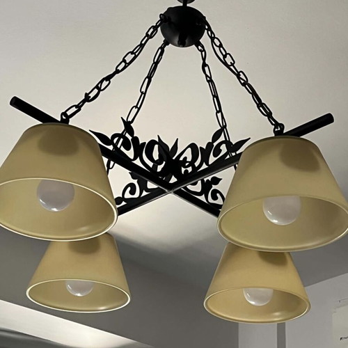 Ceiling lights set like new, iron frame with glass shades, 2 pieces