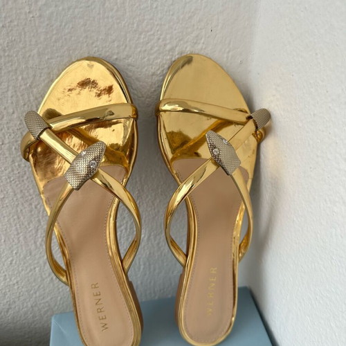 Werner gold sandals like new with snake design, size 38