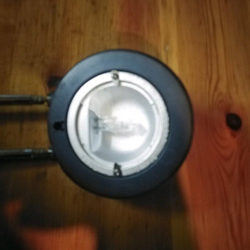 Desk lamp used with 2 light intensities, petrol blue from the 90s