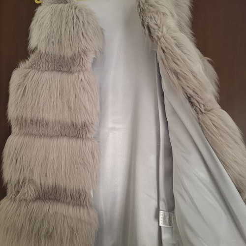 Faux fur long vest, oversized, gray