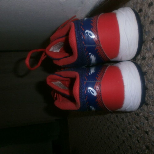 Asics volleyball shoes used, size 41.5, blue and red athletic sneakers