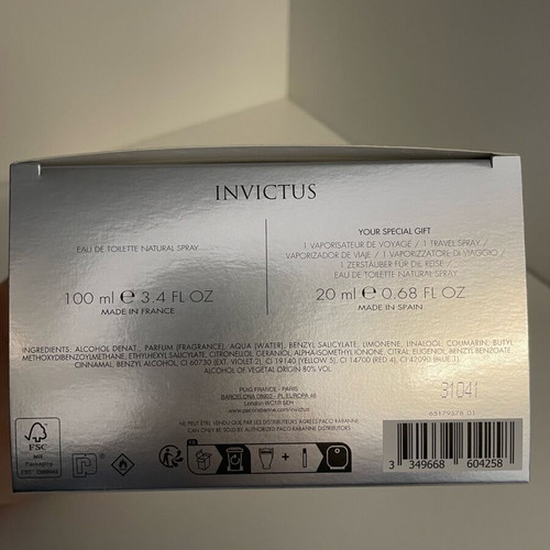 Paco Rabanne Invictus Eau De Toilette Gift Set 100ml + 20ml like new