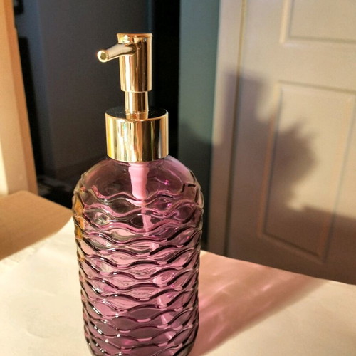 Glass cream soap dispenser new in dark salmon-pink color