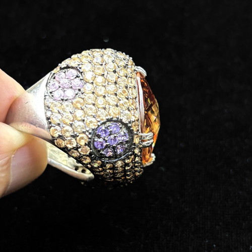 Ασημένιο δαχτυλίδι με φυσικό Σιτρίν 14ct Briolette και κρύσταλλα Swarovski