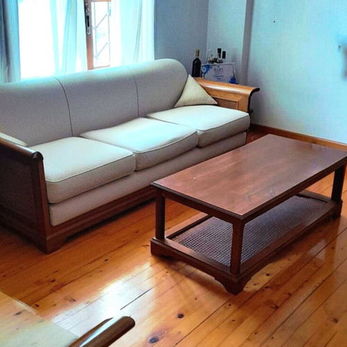 Handmade solid wood living room set like new, 6 pieces with cane details
