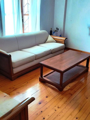 Handmade solid wood living room set like new, 6 pieces with cane details
