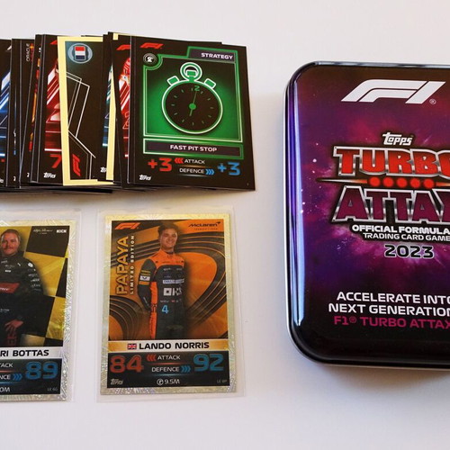 Topps F1 Turbo Attax 2023 metal case with 40 cards and 2 Limited like new