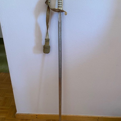 Royal Navy Sword with Leather Sheath, like new, WKC Solingen Germany