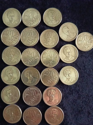 Collection of 22 20 Drachma Coins Like New, Dionysios Solomos