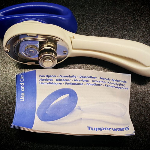 Tupperware can opener new, stainless steel and plastic