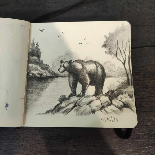Bear sketch like new in mini sketchbook with mechanical pencil