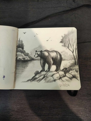 Bear sketch like new in mini sketchbook with mechanical pencil