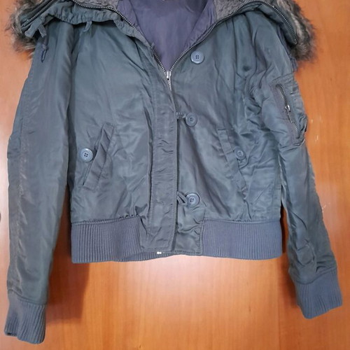 Zara Xdye khaki jacket with hood and fur like new