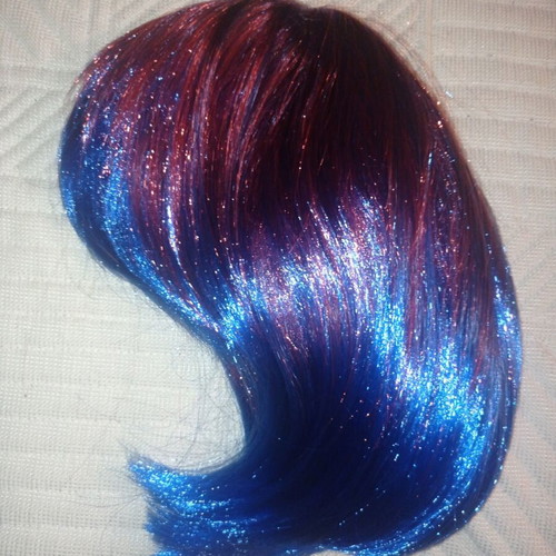 Wig red to blue ombre, short bob new