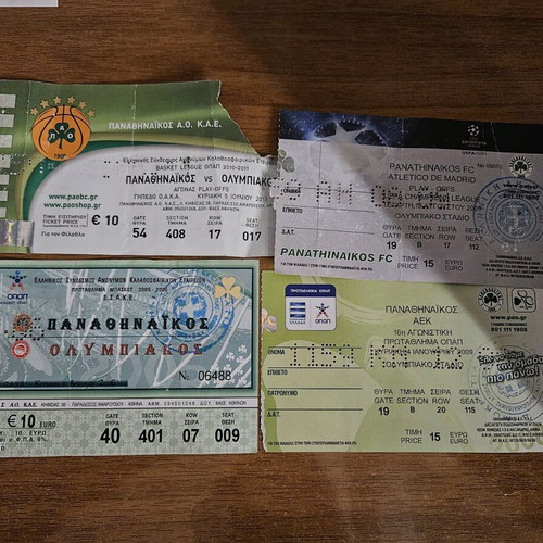 Panathinaikos tickets used, pack of 5 pieces