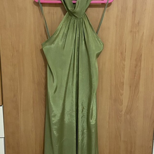 Jumpsuit with Neck Tie and Open Back, New, Green, One Size