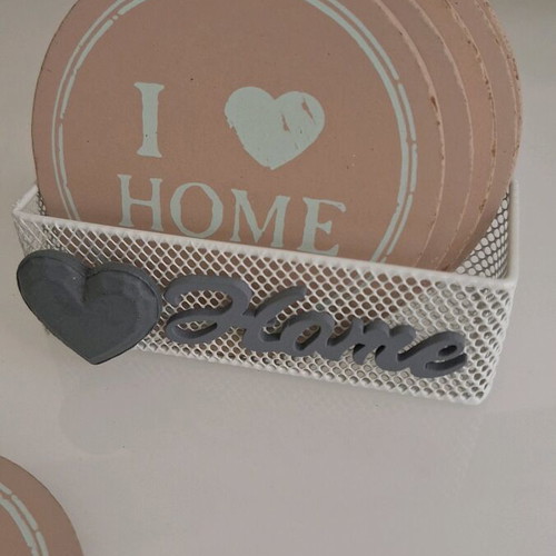 Set of 6 coasters with holder, 10 cm diameter, new