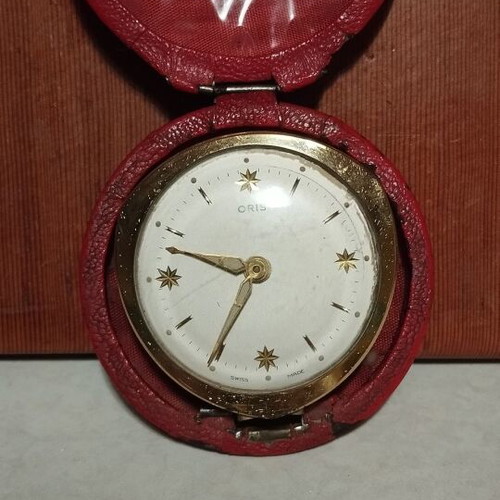 Oris travel clock used, retro analog with alarm