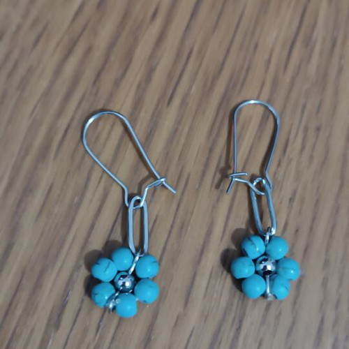 Steel earrings with turquoise beads handmade
