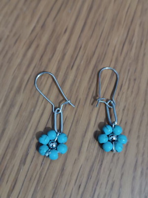 Steel earrings with turquoise beads handmade
