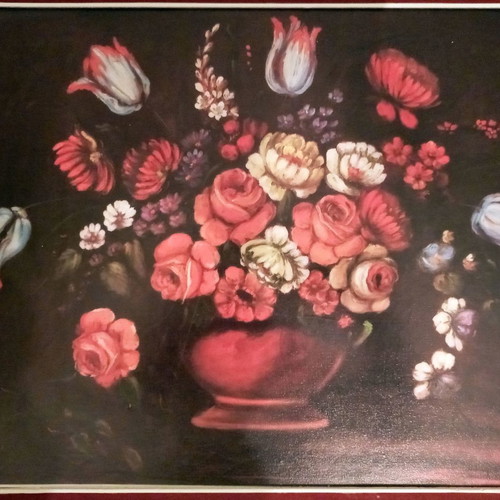 Painting with flowers used, signed Rene