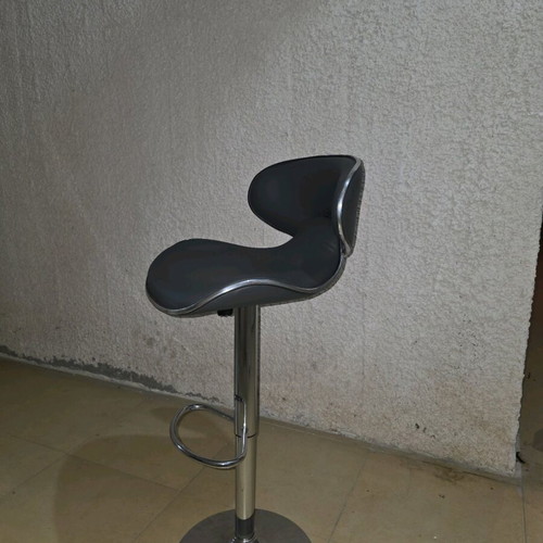 Bar stools with backrest and adjustable height, set of 2, gray/silver